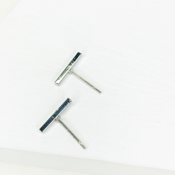 Mini Silver Bar Stud Earrings - Picture 6 of 7